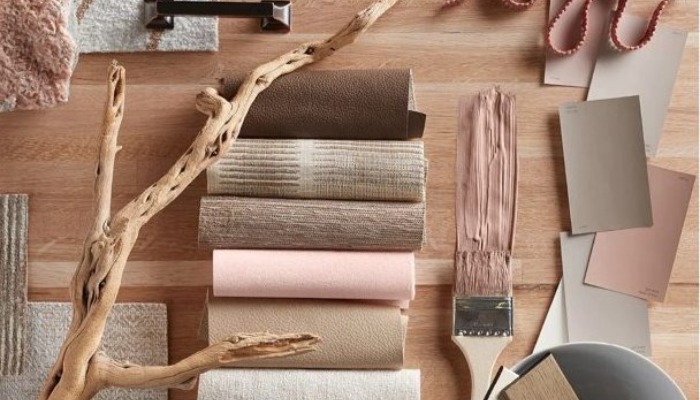 A mood board showcasing designer services at the Scottsdale Fashion Square Woodbridge Interiors